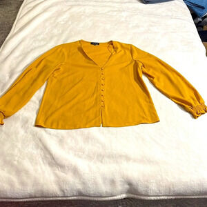 1.state women's  Button Front Blouse, Size Medium - Yellow